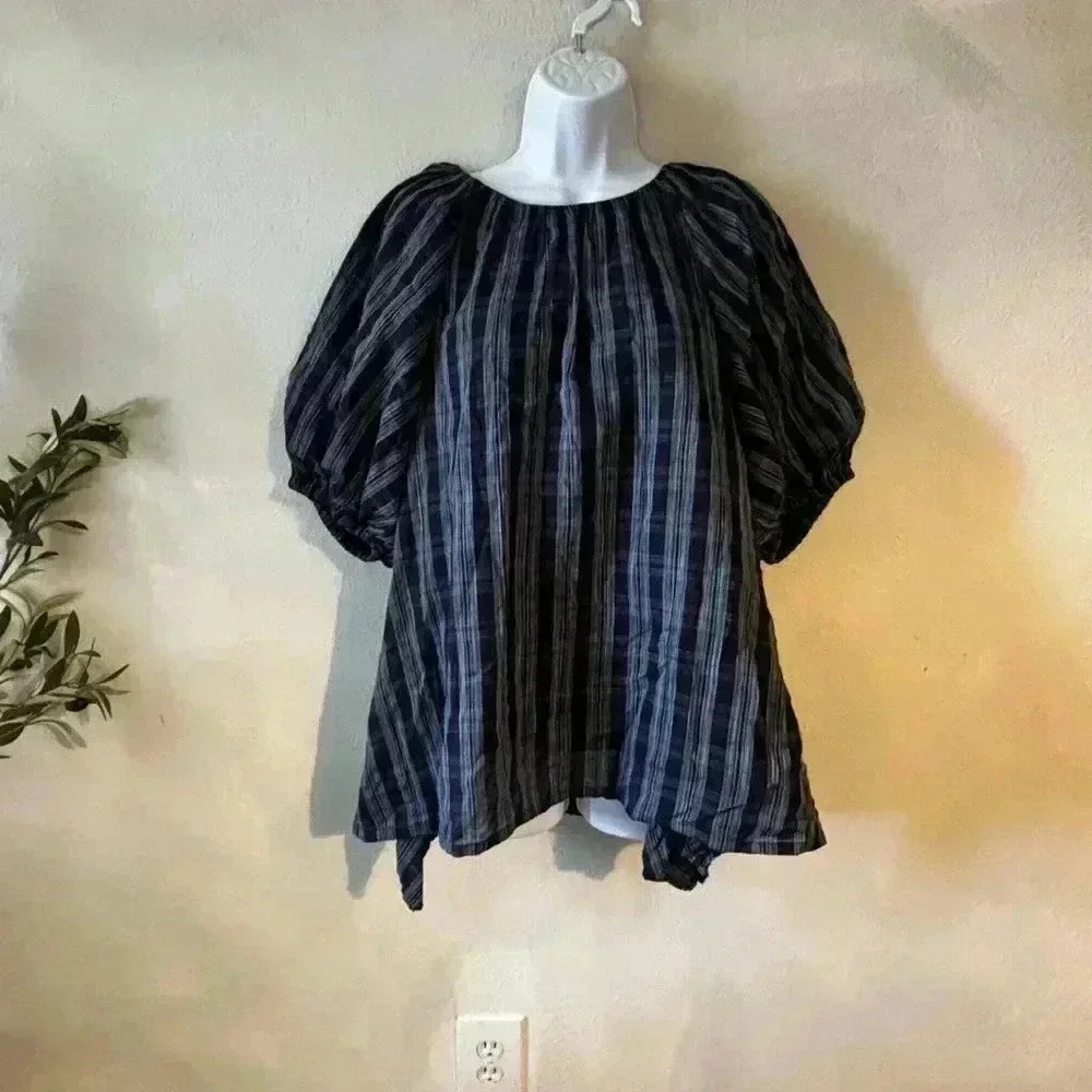 Sundays Navy Plaid Blouse